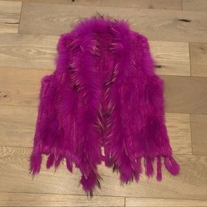 Purple Pink Rabbit Raccoon Fur Vest Sz S/M